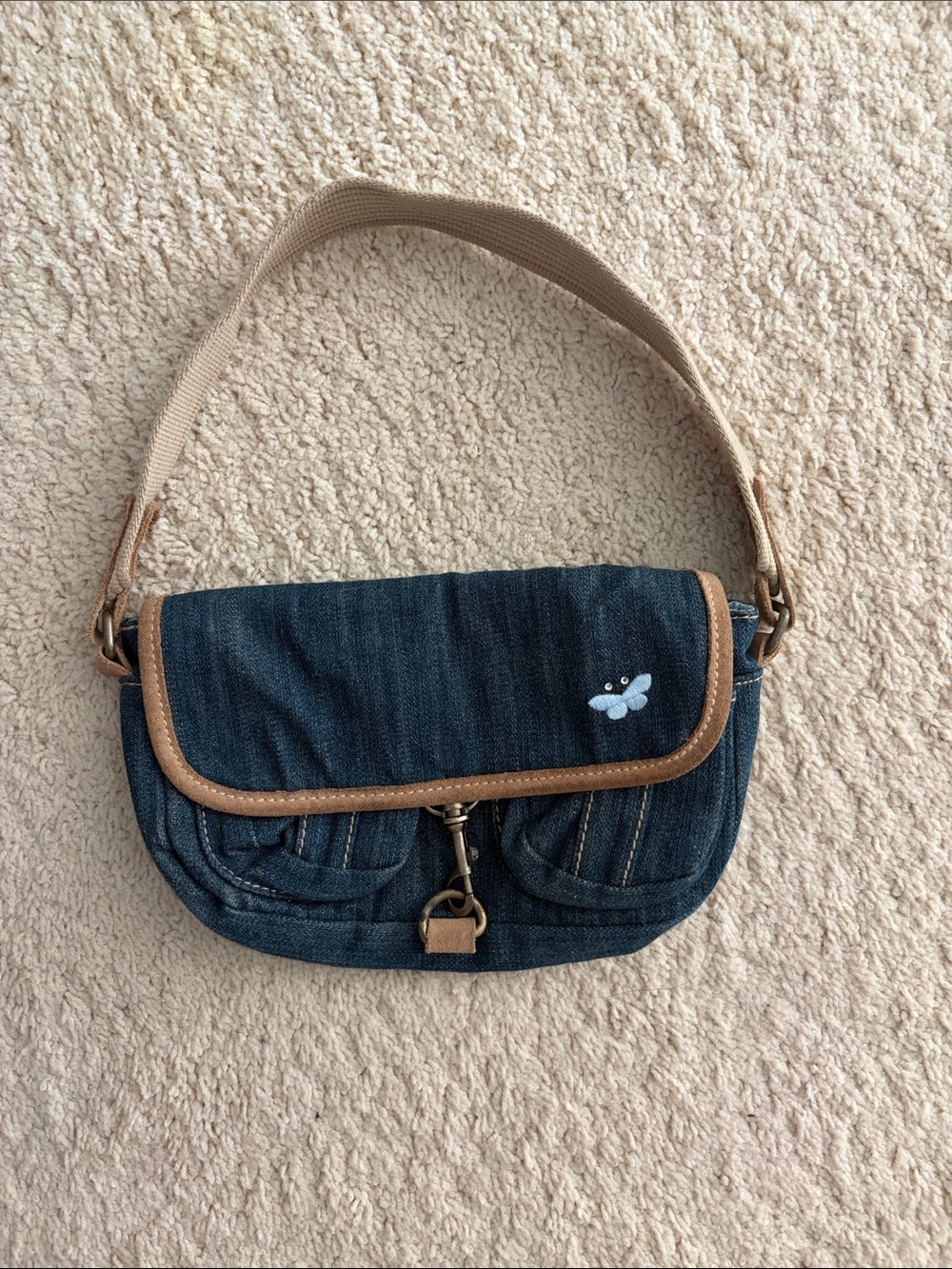 Denim Shoulder Bag with Contrast Trim